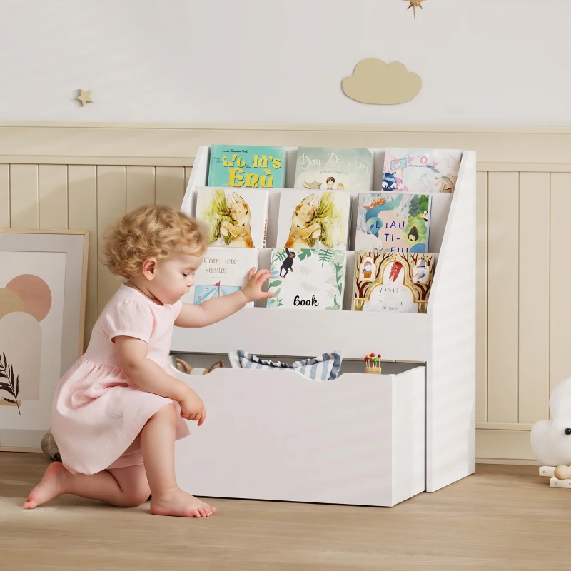 AIYAPLAY Estante de Brinquedos com 3 Compartimentos Gaveta com Rodas para Quarto Sala de Jogos 62,5x30x70 cm Branco
