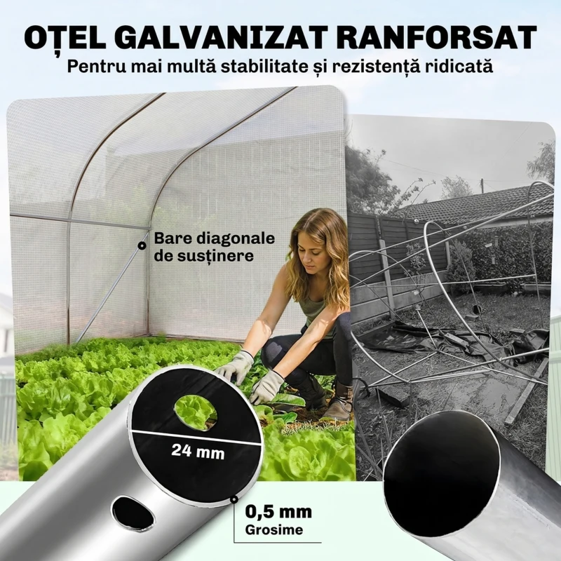 Outsunny Seră de Grădină 4x3m tip Tunel cu Acoperire din PE, Ușă și 8 Ferestre Rulabile, Alb(m-7)