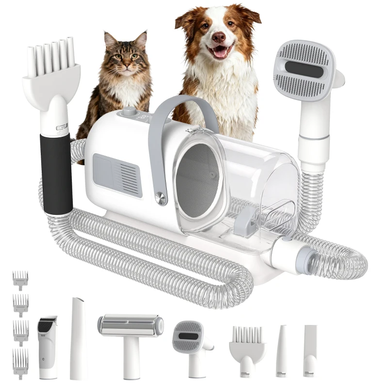 PawHut Blas- und Haartrockner für Hunde, 8 in 1 Pflegeset 1100 W, 40-65 °C, 10000 Pa, 65 m/s, 1.7 L, 3 Düsen