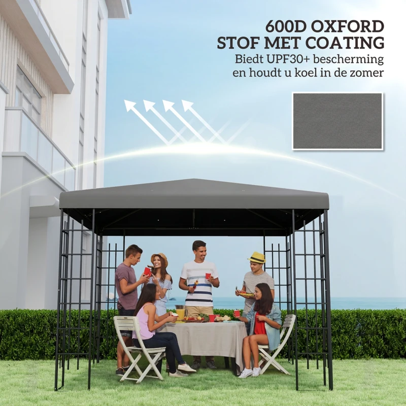 Outsunny 3 x 3 m Vervangdak voor paviljoen, Zeil voor tuinpaviljoen, met waterafvoergaten, UPF30+, Donkergrijs