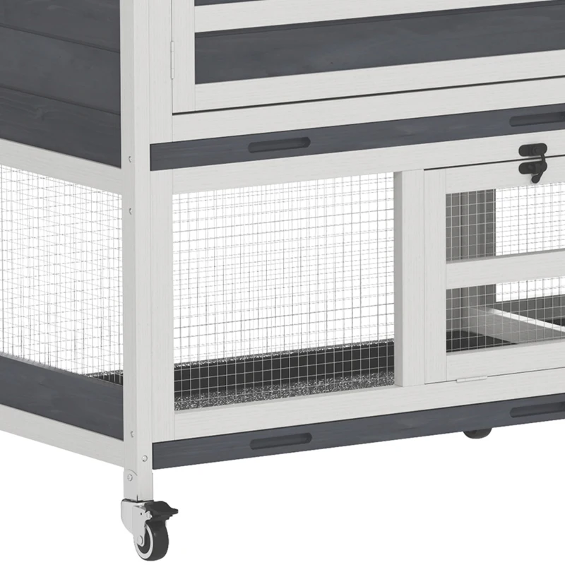 PawHut Clapier pour lapin en bois 2 étages avec roulettes, 3 plateaux, pour 2-3 lapins, 147 x 45 x 89,5 cm, gris