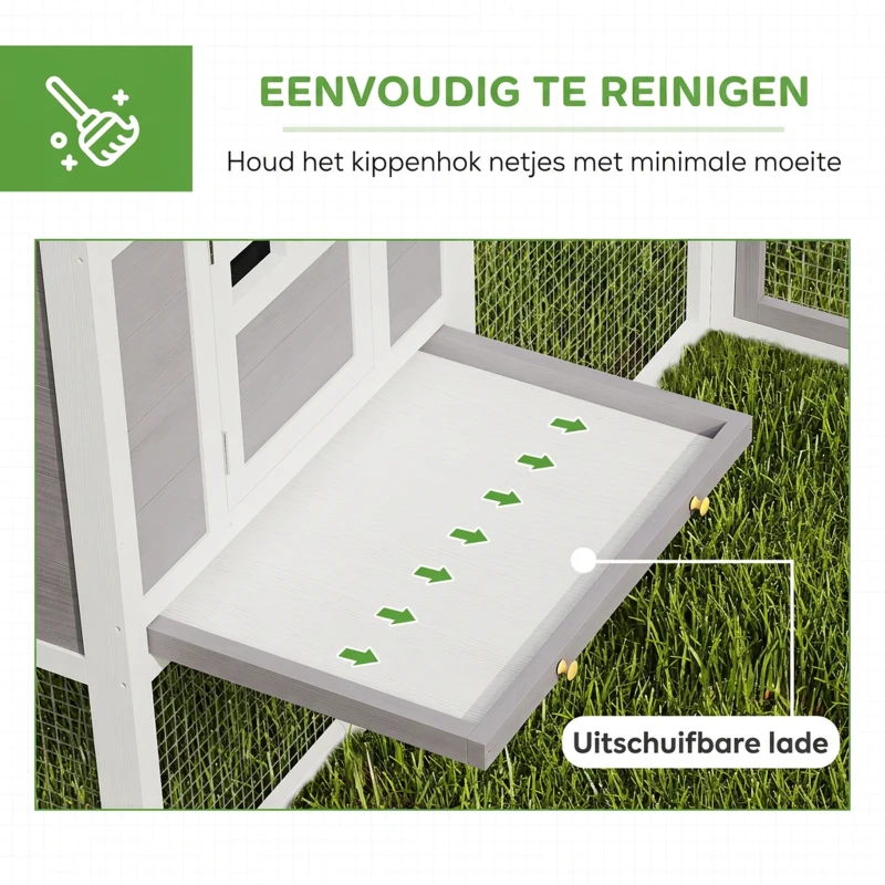 PawHut Kippenhok L-vormig van hout met 2 huisjes, 2 niveaus, ren, loopplank, 251 x 192 x 103 cm Grijs