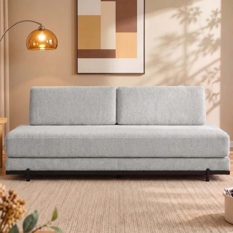 HOMCOM Canapé‑lit 3 places convertible 4 en 1, 2 coussins d'accoudoir, chenille, pieds en acier, 193x82x58 cm, Gris