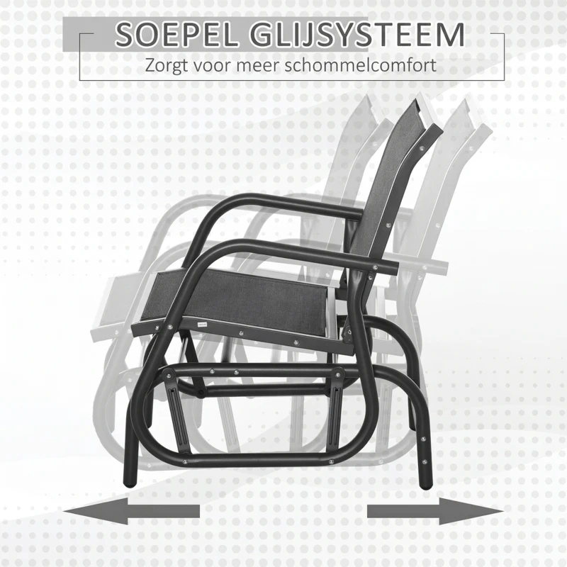 Outsunny Schommelstoel Tuin Tuinstoel Relax Stoel Tuinschommel Metalen Schommelstoel voor Terras Balkon Mesh Zwart 75 x 66 x 85 cm