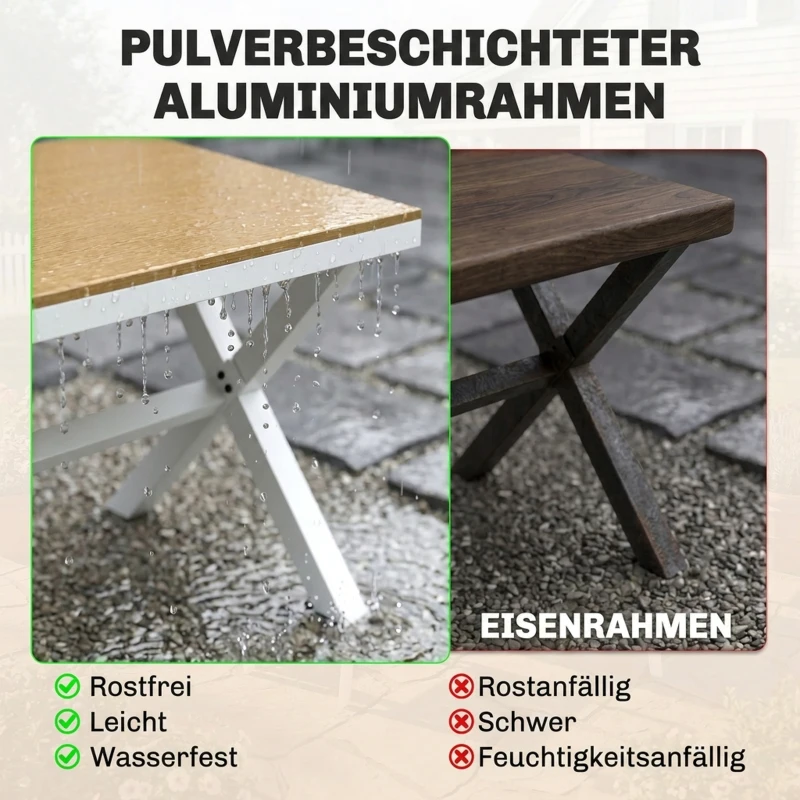 Outsunny Tuinmeubelset 7-delig met tafel en 6 stapelbare stoelen houtlook aluminium frame teak