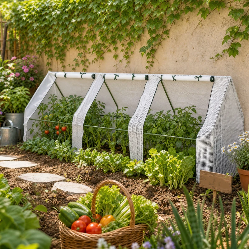 Outsunny Serra da Giardino a Tunnel in PE con Bordi Allungati e Porte a Cerniera, 270x90x90 cm, Bianco