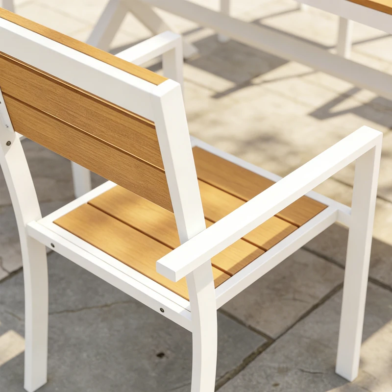 Outsunny Tuinmeubelset 7-delig met tafel en 6 stapelbare stoelen houtlook aluminium frame teak