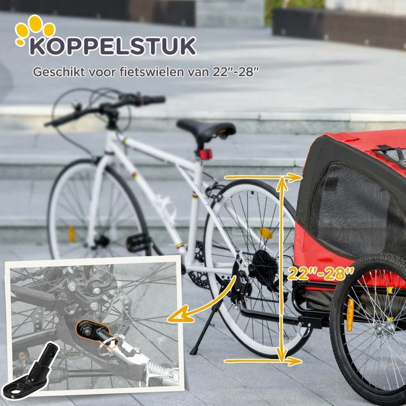 PawHut Opvouwbare Hondenaanhanger, Fietsaanhangwagen voor Honden, Waterbestendig, Oxford-stof, Metaal, 140 x 71 x 83 cm, Rood