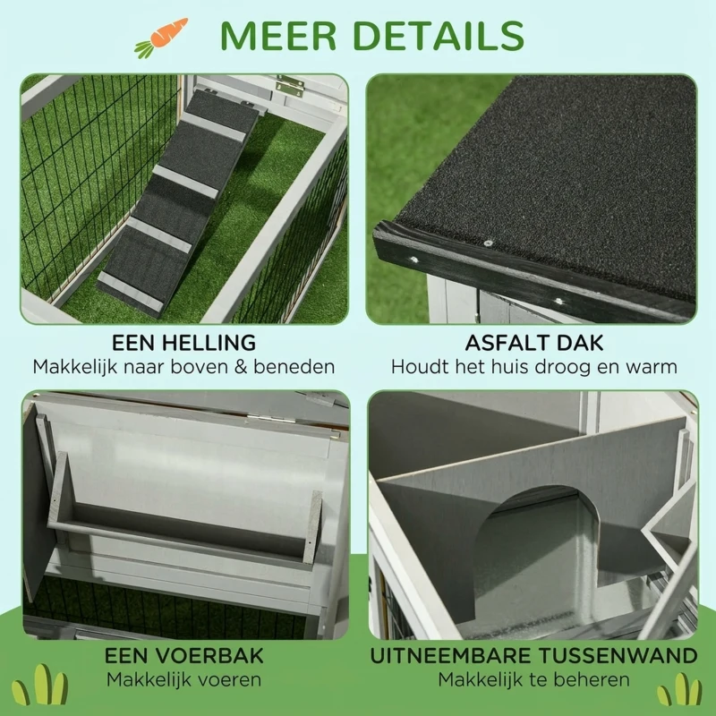 PawHut Kleine Dierenverblijf met Buitenren Caviaverblijf Grijze Open Ruimte