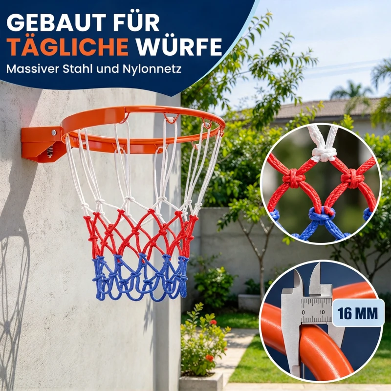 SPORTNOW Basketballkorb zur Wandmontage mit Allwetter-Netz, robuster Universal-Ersatzring für Innen- und Außenbereich