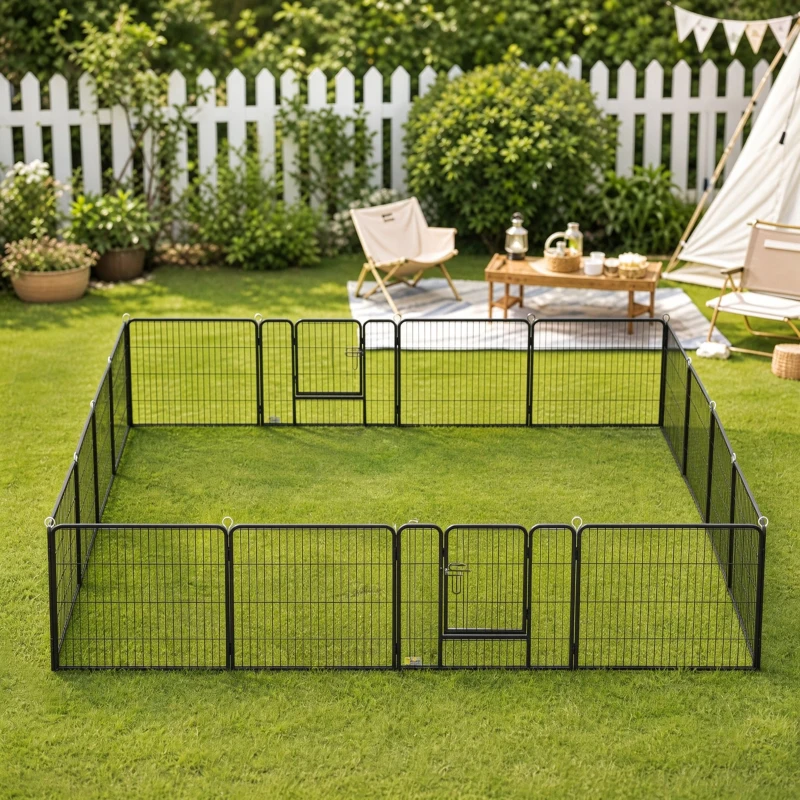 PawHut Parc pour chien, enclos chien 16 panneaux modulable et pliable, portable en acier avec portes 80 x 60 gris