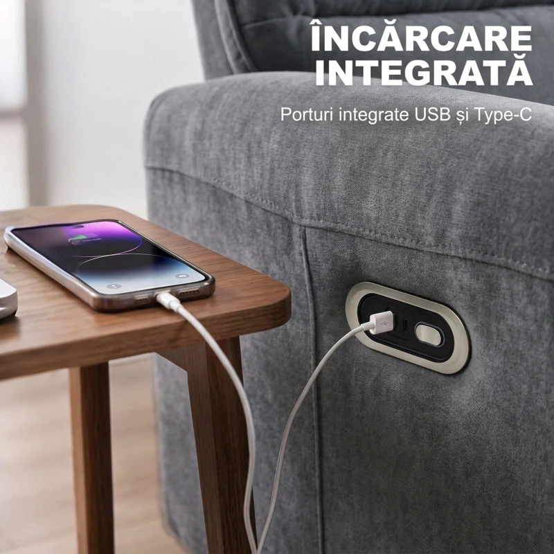 HOMCOM Fotoliu relax electric 155° cu suport pentru picioare, tapițat, rotire 270°, balansoar, șenilă, gri