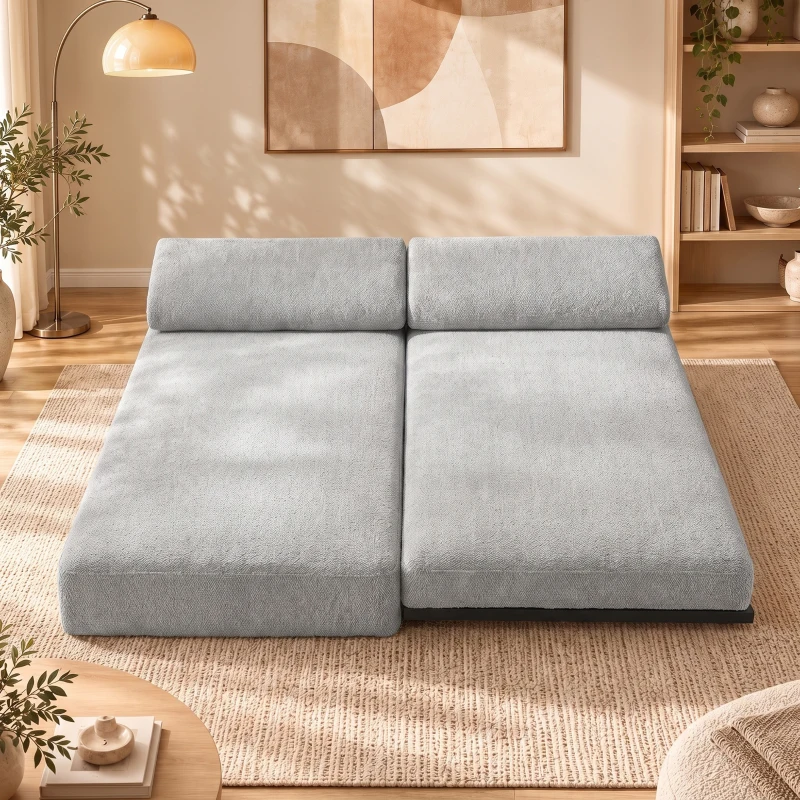 HOMCOM Canapé‑lit 3 places convertible 4 en 1, 2 coussins d'accoudoir, chenille, pieds en acier, 193x82x58 cm, Gris