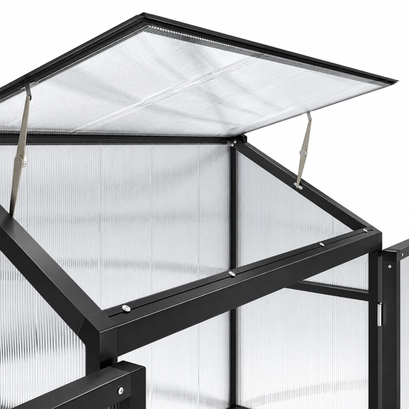 Outsunny 4 x 2ft Polycarbonate Greenhouse, Quick Setup, Lean-to Green House with 2 Hinged Doors, Top Vent, Black