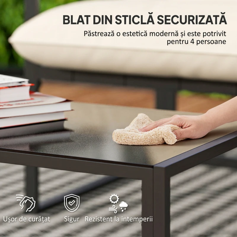 Outsunny Set de Mobilier de Grădină din 4 Piese cu Canapea, 2 Fotolii și Măsuță, din Oțel, Poliester și Bumbac PP, Bej și Gri