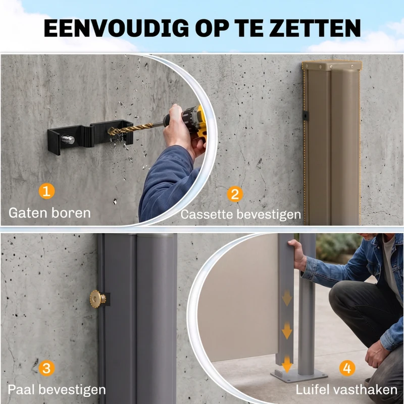 Outsunny Uittrekbare Zijdelingse Zonnescherm, Zijrol, Aluminium/Polyester, 3 x 1 m, Lichtgrijs