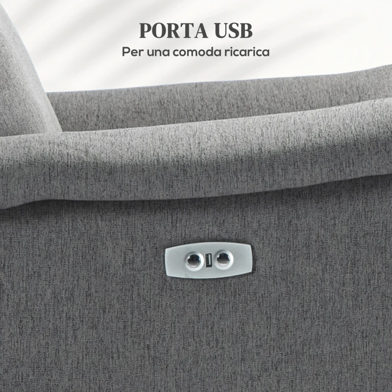 HOMCOM Poltrona Relax Elettrica Reclinabile 150° con Poggiapiedi in Tessuto e Presa USB, Grigio Scuro