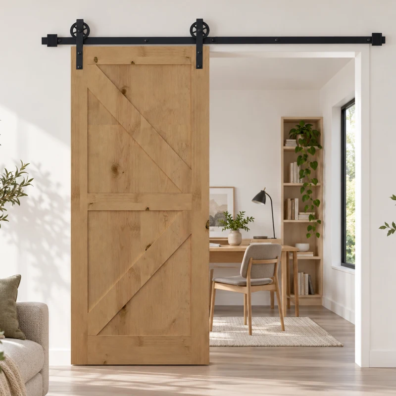 HOMCOM 6.6 FT/ 2000mm Carbon Steel Sliding Barn Door Kits Hardware Closet Set Track System for Single Wooden Door Industrial Wheel Style Roller
