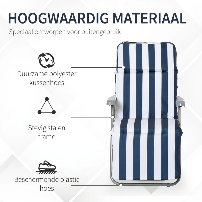 Outsunny Tuinstoel 2x Inklapbaar 60x75x104cm, Verstelbare Rugleuning, 5 Standen, Blauw Wit