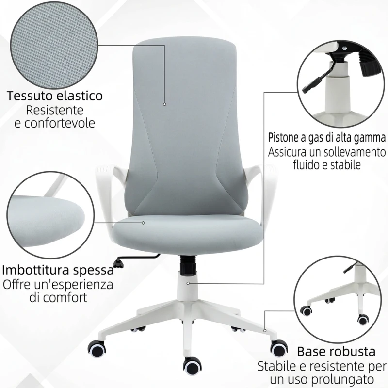Vinsetto Sedia da Ufficio Ergonomica con Altezza Regolabile e Funzione di Inclinazione, 62x56x110-119.5 cm
