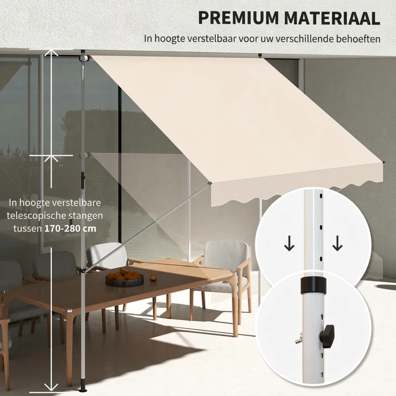 Outsunny luifel knikarm klemluifel zonwering zwengel balkon aluminium 3 x 1,5 m crème