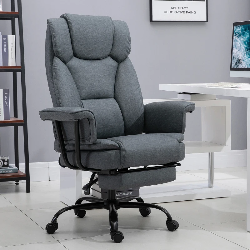 Vinsetto Bürostuhl Ergonomischer Chefsessel 360° Drehbar Computerstuhl höhenverstellbar mit Kopfstütze und gepolsterte Armlehnen mit Fußstütze Kunstleder 68 x 80 x 120–126 cm