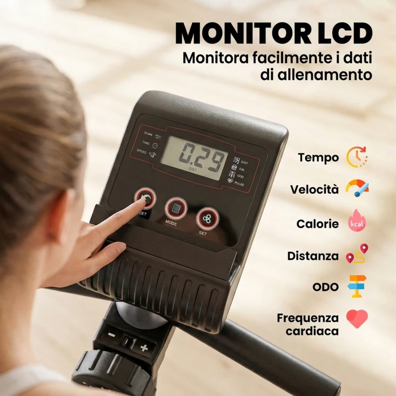 HOMCOM Cyclette Orizzontale con Seduta Regolabile, 8 Resistenze e Monitor LCD, 121.5-136x62.5x98cm, Grigio