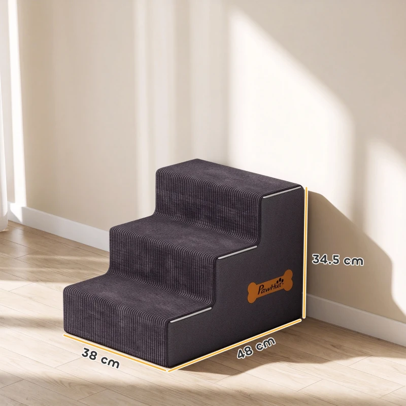 PawHut Dog Steps, 3-Step Dog Stairs for Bed and Sofa, Pet Stairs with Carry Handle, Washable Cover