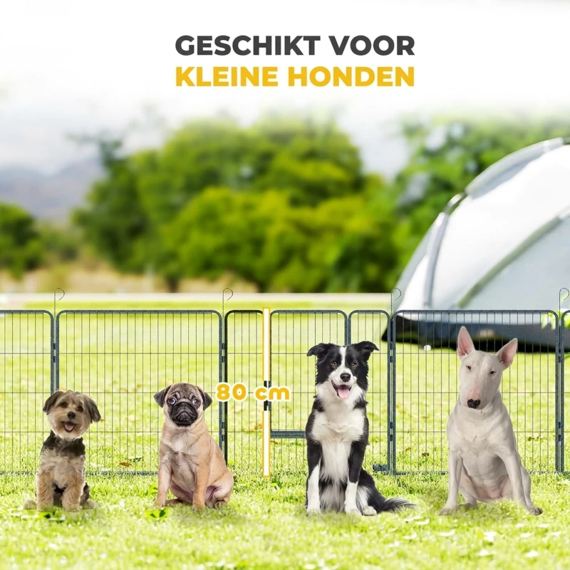PawHut Puppyren, 16-delig, opvouwbaar met deur, voor kleine en middelgrote honden, 3,2 x 3,2 x 0,8 m, grijs