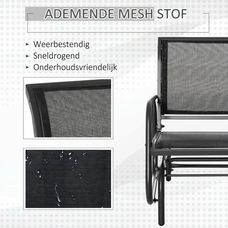 Outsunny Schommelstoel Tuin Tuinstoel Relax Stoel Tuinschommel Metalen Schommelstoel voor Terras Balkon Mesh Zwart 75 x 66 x 85 cm