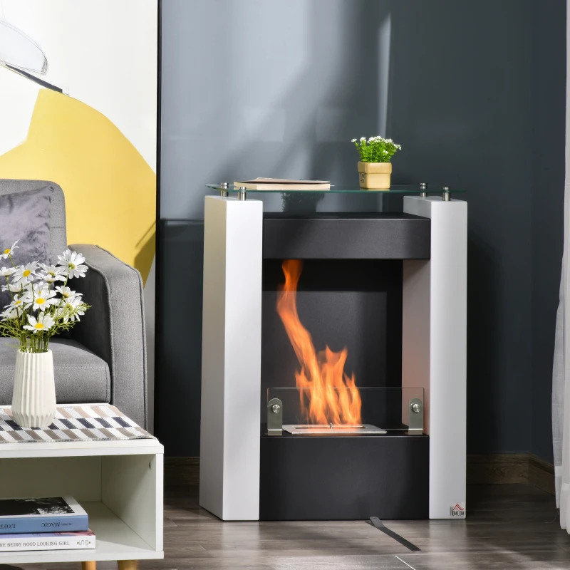 HOMCOM Ethanol haard bio-ethanol brander 2000W 3 uur rookvrij wit + zwart(m-2)