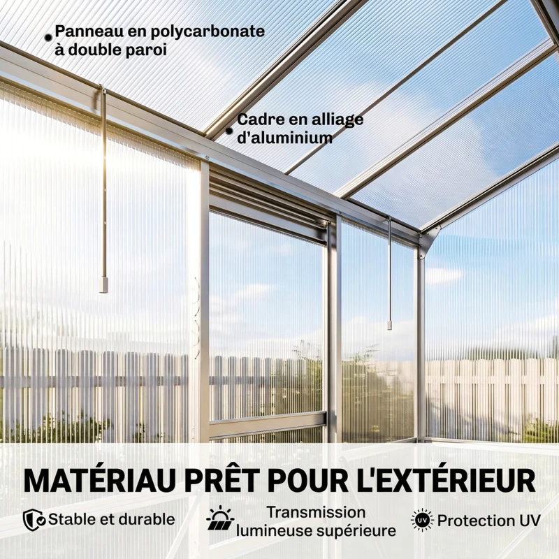 Outsunny Serre adossée serre de jardin fenêtres ouvrables à 5 niveaux panneau en PC cadre aluminium 192 x 68 x 196 cm transparent(m-7)