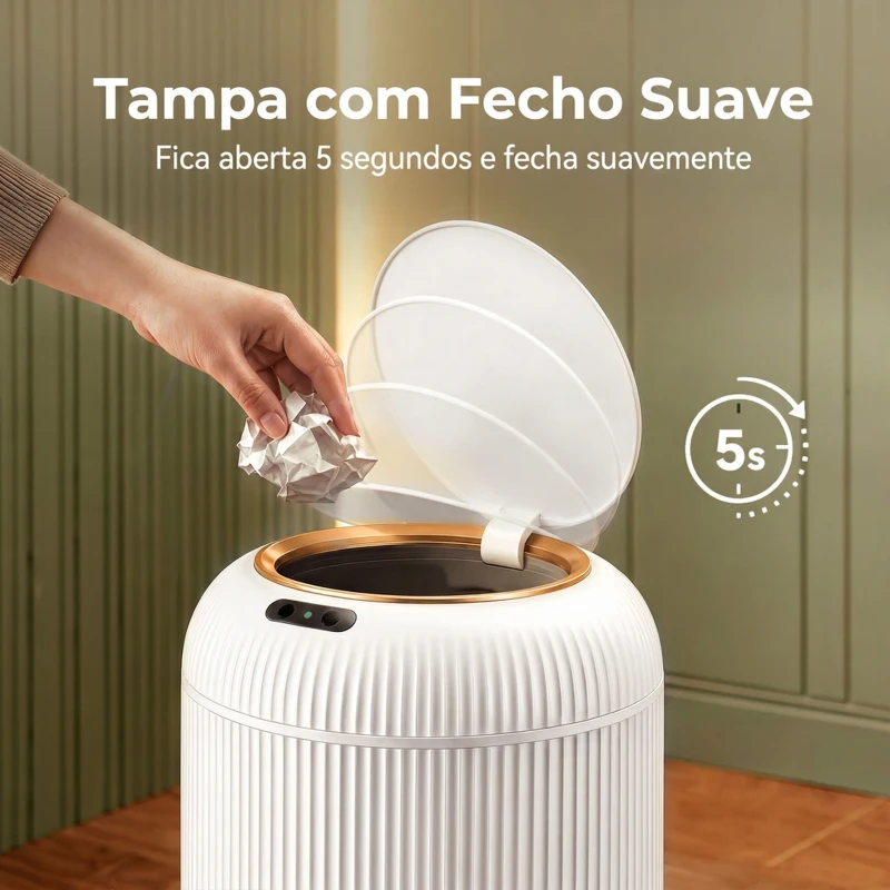 HOMCOM Caixote do Lixo Automático 10 L para Cozinha com Sensor Infravermelho, Fecho Suave e Anti-impressões, Branco