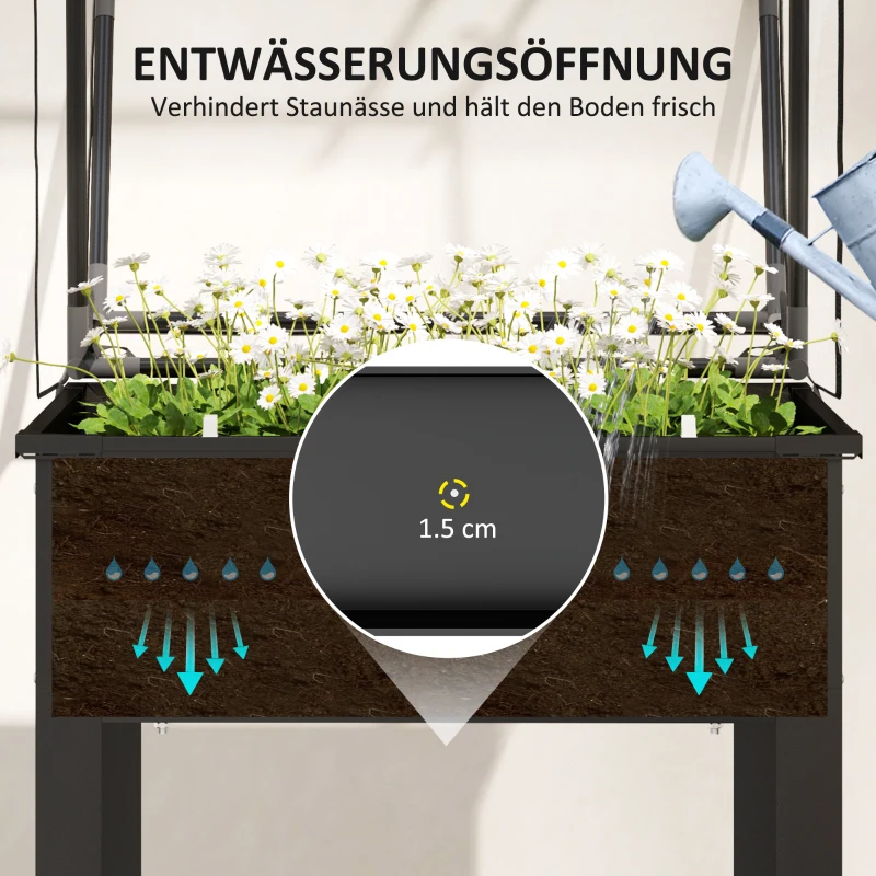 Outsunny Verhoogde Tuinbak met Kasdak, Verhoogde Plantenbox met Afvoergaten, 60 x 60 x 120 cm, Zwart