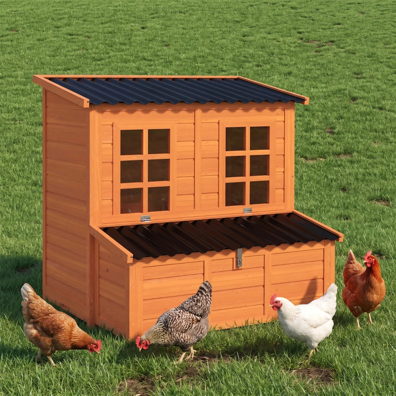 PawHut Kippenhok met nestkast voor 4-6 kippen, waterdicht dak, vurenhout, kunststof, 100 x 86 x 100 cm, Oranje