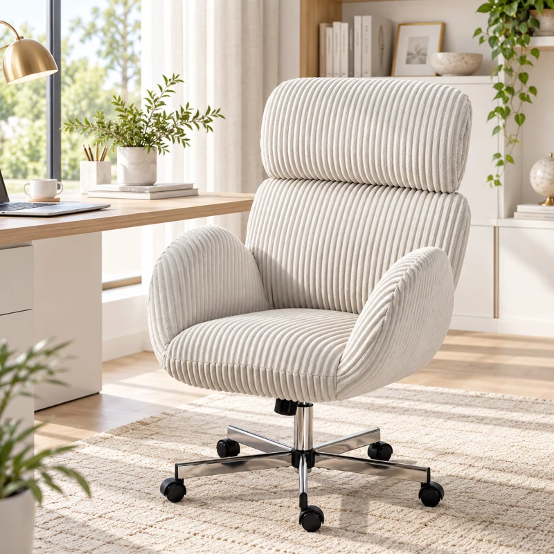 HOMCOM Chaise bureau ergonomique en velours, fauteuil de bureau avec dossier haut, appui-tête réglable et accoudoirs, gris
