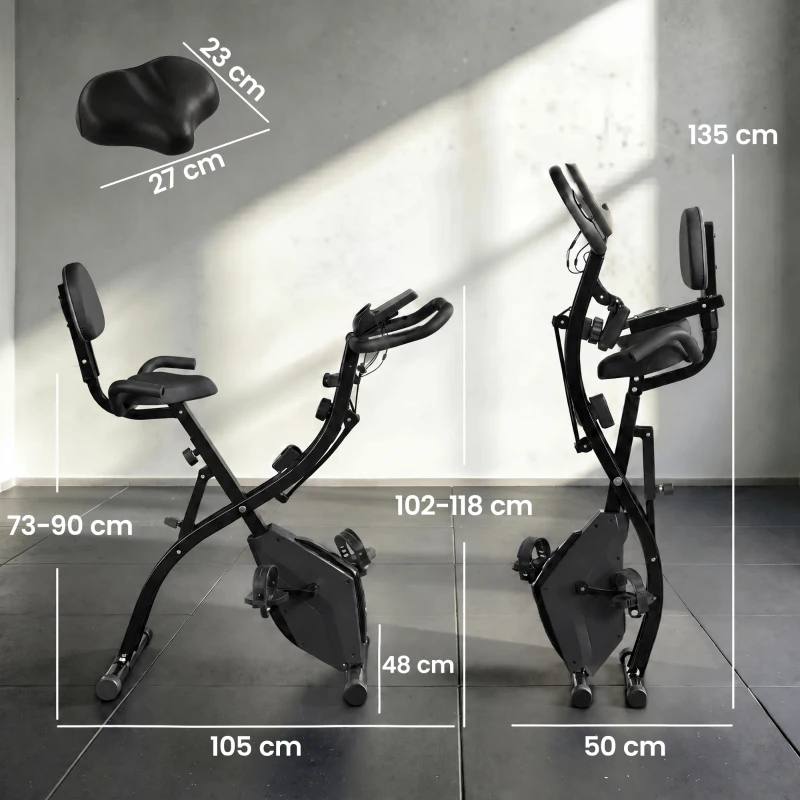 HOMCOM 2-in-1 Folding Exercise Bike with 8-Level Magnetic Resistance, Arm Resistance Band, Pulse Sensor, Black