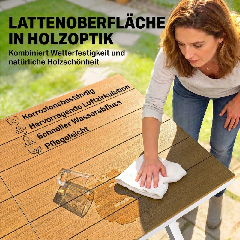 Outsunny Tuinmeubelset 7-delig met tafel en 6 stapelbare stoelen houtlook aluminium frame teak