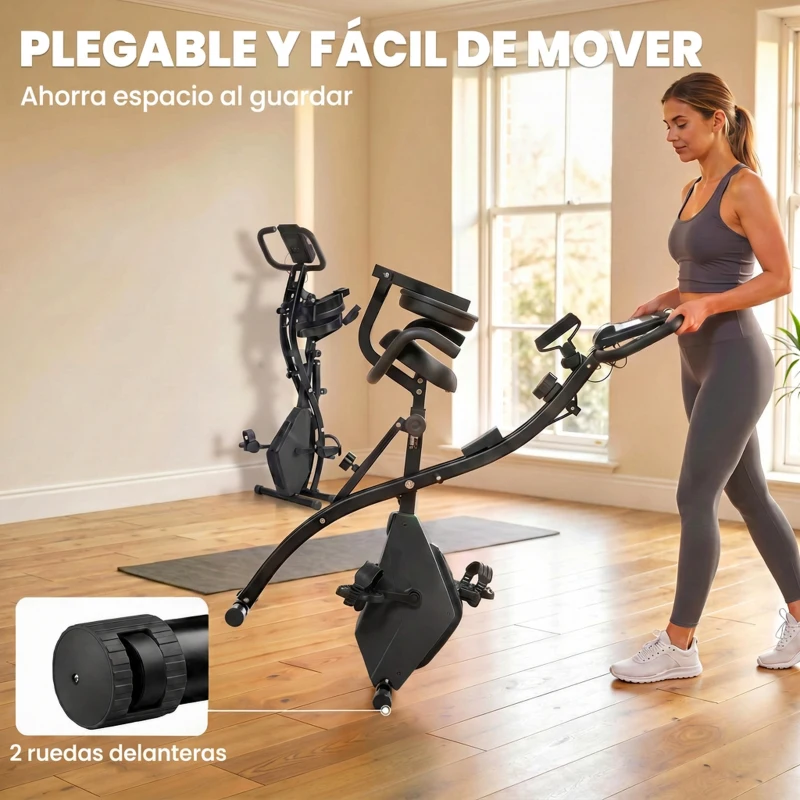 HOMCOM Bicicleta Estática Plegable 3 en 1 con Respaldo y 8 Niveles Resistencia Magnética, Bicicleta Estática en Casa Ajustable con Monitor LCD Volante Bandas Sensor de Pulso Soporte de Teléfono Negro