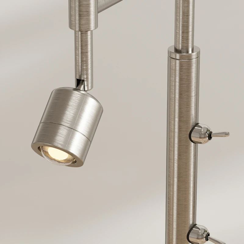 HOMCOM Modern Floor Lamp with Built-In Reading Light, Standing Lamp with Independent Switch, Satin Nickel