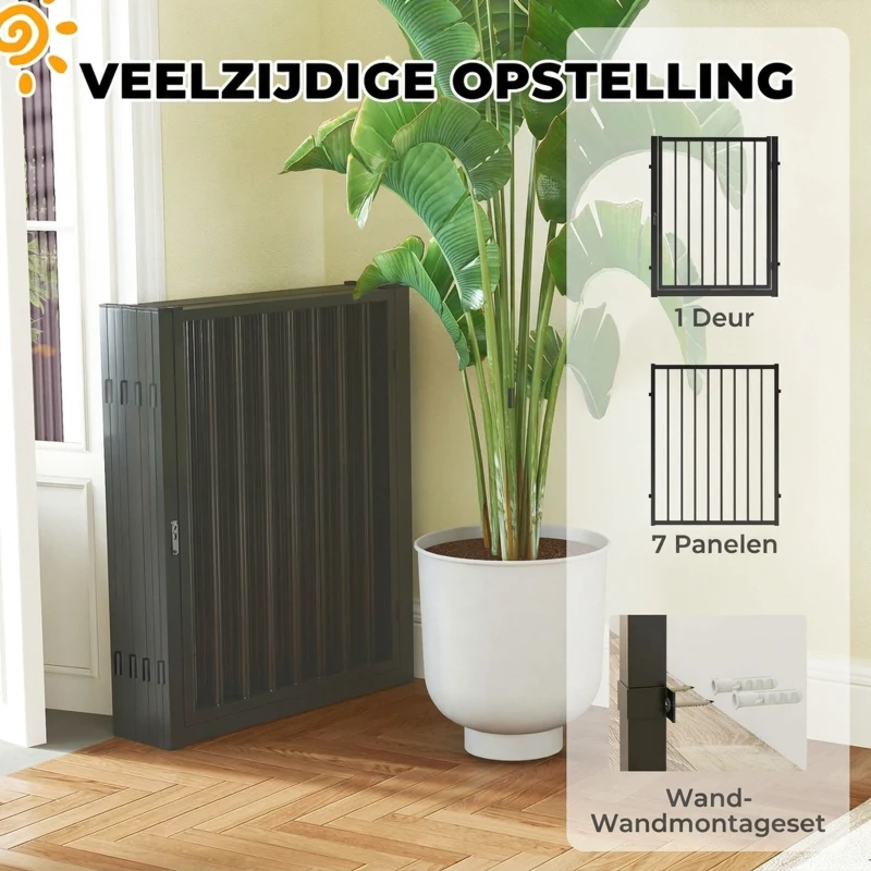 PawHut Puppyren, hondenren, puppyhek, 8 panelen met deur, opvouwbare en draagbare hondenomheining, staal, zwart(m-6)