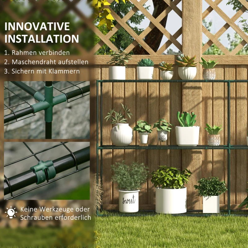Outsunny Drielaagse Bloemenstandaard, Plantenrek voor Kassen, Schuren, Garages, 222x30x114 cm, Donkergroen