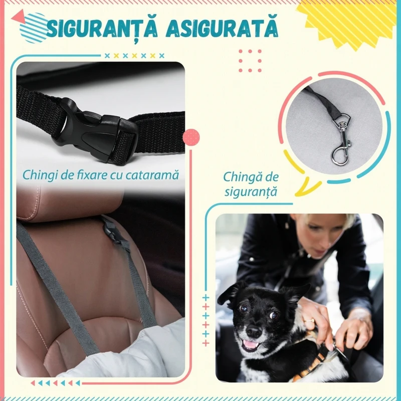 PawHut Scaun Auto pentru Caine Talie Mica – Husa Bumbac Detasabila & Curele de Siguranta