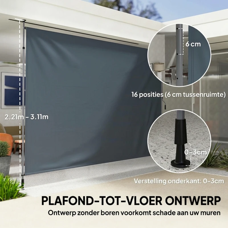 Outsunny Klemmluifel met Handkruk Hoogteverstelbaar Knikarmluifel Luifel Zonder Boren 350 cm Breed Donkergrijs