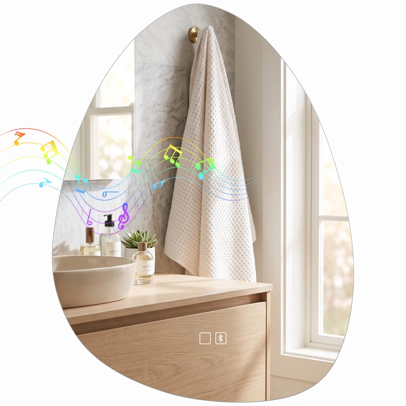 HOMCOM Oglindă de baie cu LED, 3 culori, 50x70 cm, neregulată, Bluetooth, anti-aburire, touch