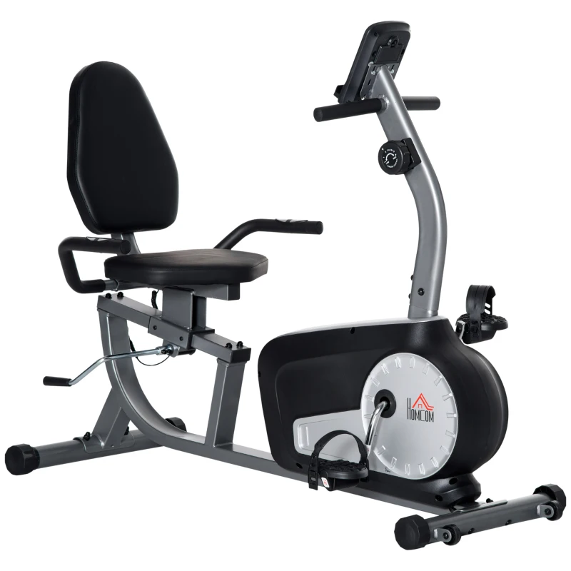 HOMCOM Vélo appartement, couché magnétique 8 niveaux résistance réglables, écran lcd, poignées fréquence charge 110 kg(m-11)