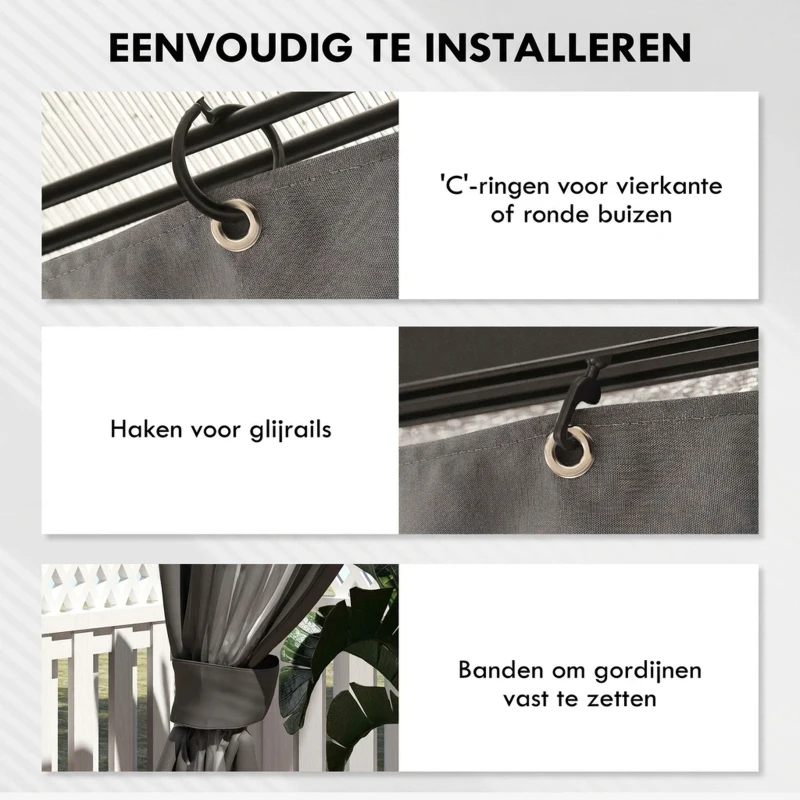 Outsunny Paviljoenzijwanden, 4 zijpaneeldelen voor tuinpaviljoen, met rits, 3 x 4 m paviljoen, Donkergrijs