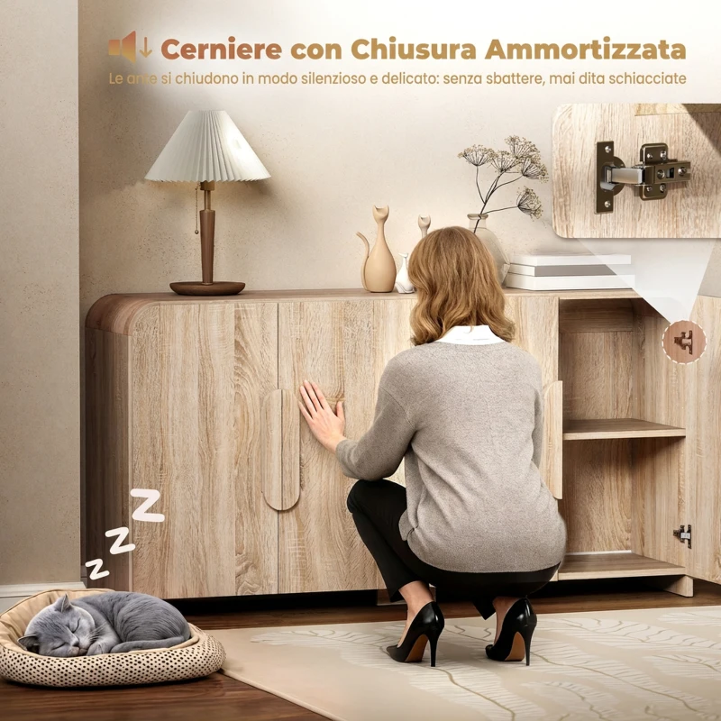 HOMCOM Credenza Cucina con 2 Armadietti, Ante Soft-Close e Ripiani Regolabili, 157x39x82 cm, Legno Naturale