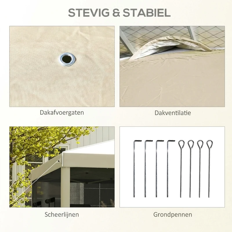 Outsunny Opvouwbare paviljoen met verstelbare hoogte, netgordijnen, draagtas, metalen frame, 3 x 3 x 3 m, Beige