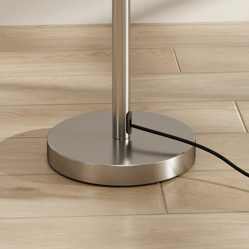 HOMCOM Modern Floor Lamp with Built-In Reading Light, Standing Lamp with Independent Switch, Satin Nickel